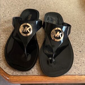 Michael Kors Black Sandals with Gold Emblem